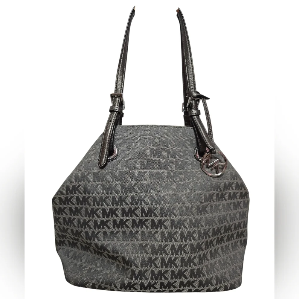 Michael Kors Silver Grey Signature Jet Set Grab Canvas Jacquard Shoulder Bag - Picture 1 of 9